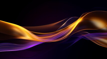 Radiant violet and gold ribbons swirling in unison on a black background