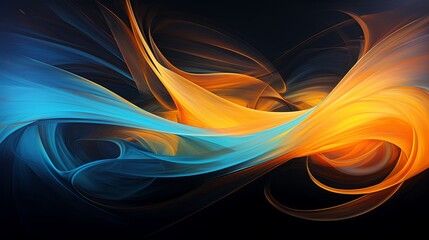 Vibrant orange and blue light streaks blending together background