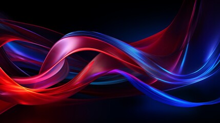 Vivid red and blue light ribbons swirling together background