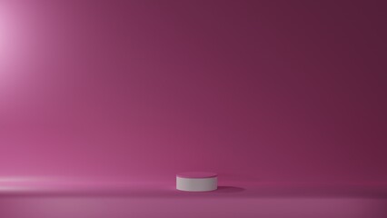 Red and pink podium with empty room. Shadow of window. Product display presentation and scene with shadows and light. Empty podiums.