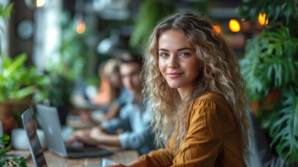 Businesswoman with laptop in work process