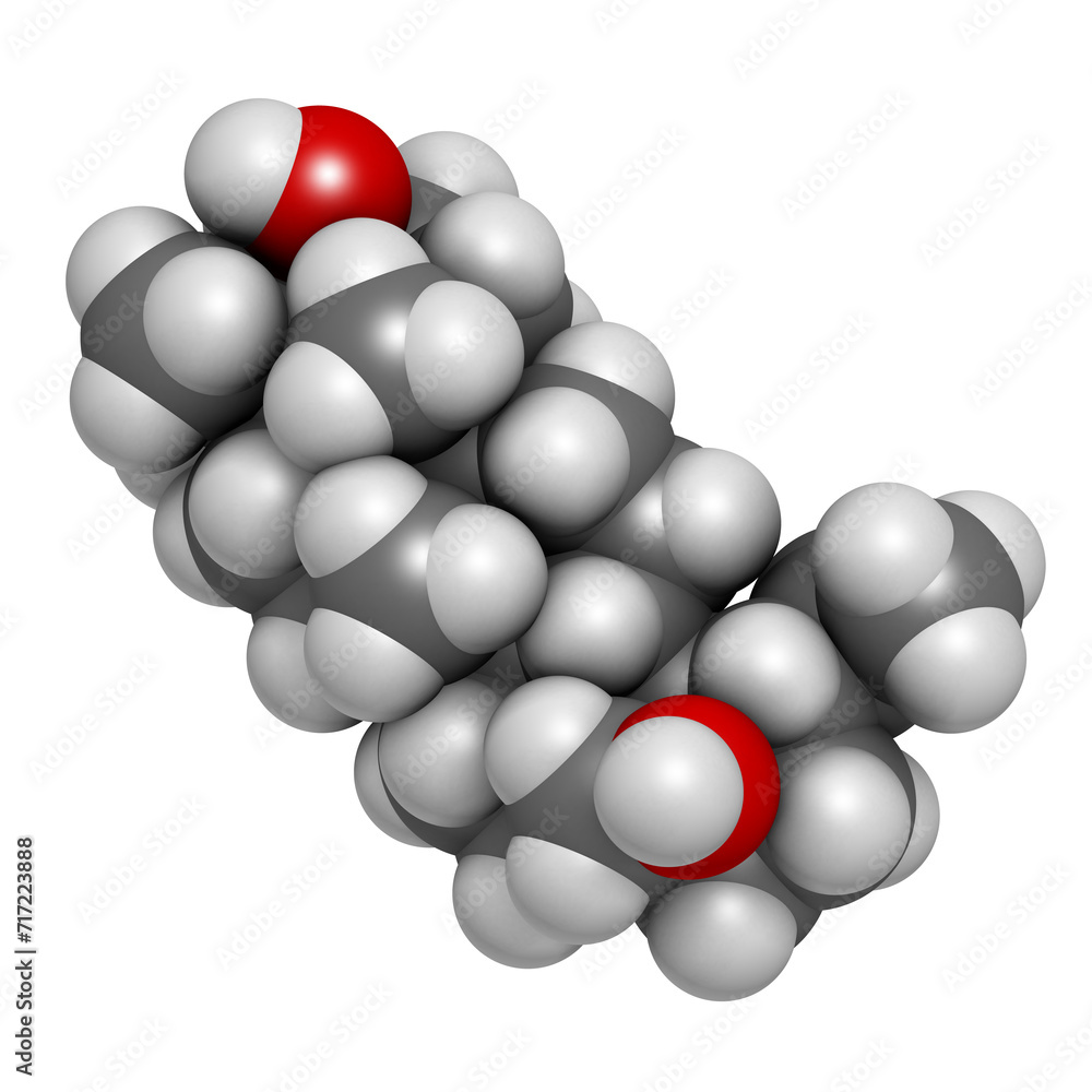 Wall mural Betulin drug molecule. Isolated from birch tree bark. 3D rendering.