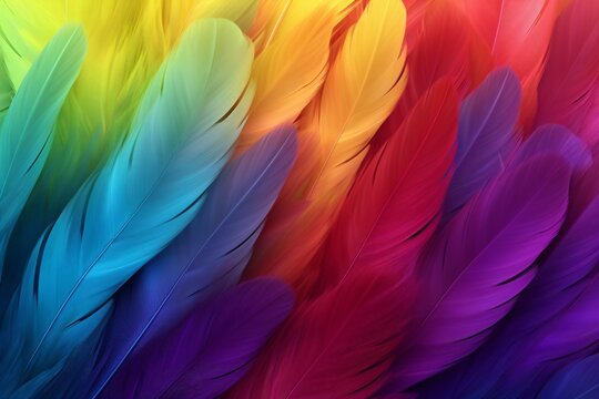Rainbow Colorful fluffy Macaw Feathers Background, Feathers background, Colorful Feathers Wallpaper, Macaw bird feathers pattern, AI Generative © Forhadx5