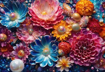 Un fond de fleurs coloré avec des perles nacrées - generative AI