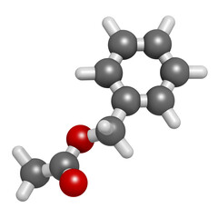 Benzyl acetate molecule. 3D rendering.