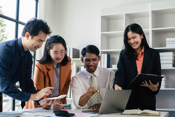 accountant working on finances, Financial accountant planner meeting business consultation introduction, Professional accountant in office, group of tax accountant doing sales invoice accounting.