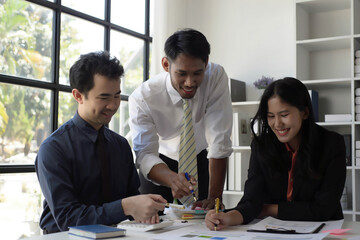 accountant working on finances, Financial accountant planner meeting business consultation introduction, Professional accountant in office, group of tax accountant doing sales invoice accounting.