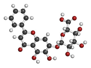 Baicalin flavonoid molecule. 3D rendering.