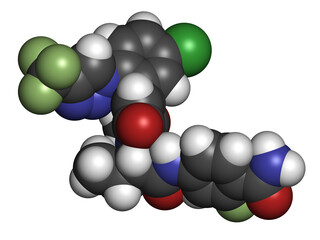 Asundexian drug molecule. Inhibitor of factor XIa. 3D rendering.