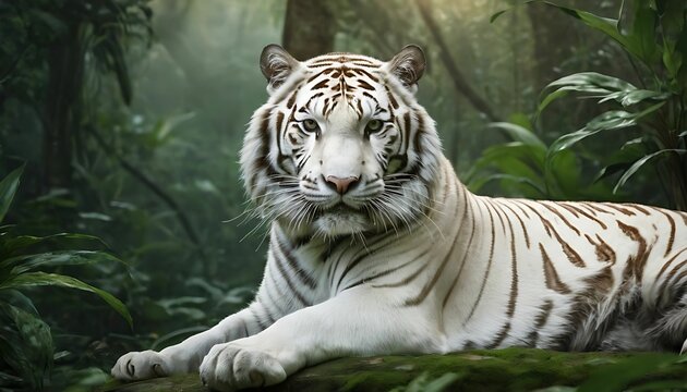 White tiger in the jungle, wallpaper - majestic tiger  created with generative ai	