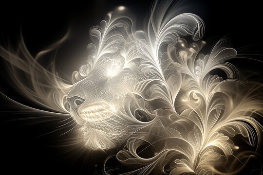 Illustration of a lion, light painting in the style of luminography