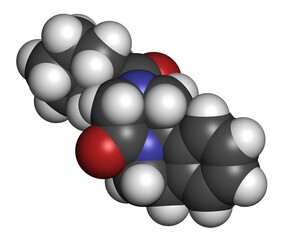 Arpraziquantel drug molecule. 3D rendering.