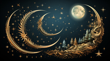 Obraz na płótnie Canvas Crescent Moon and Star Symbols