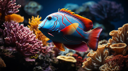 Naklejka na ściany i meble Diverse Surgeonfish in Coral Reefs