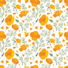 California yellow poppy seamless pattern