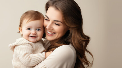 portrait of mother and child, family, mother's day, mommy, baby, love, tenderness, toddler, beautiful smiling woman, kid, children, childhood, hugs, parent, motherhood, female, people