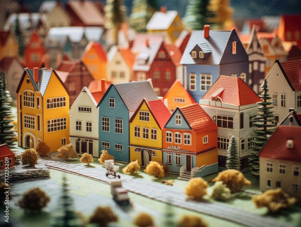 Canvas Prints A charming village scene with colorful houses and intricate details in a miniature town. Generative AI.