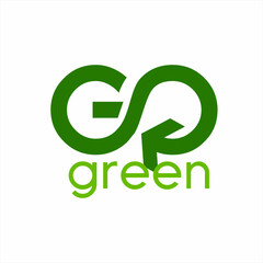 The word "Go green" design with the concept of infinity and recycling.