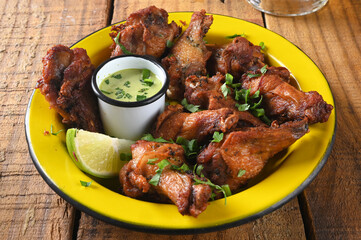fried chicken seasoned with herbs herb sauce mayonnaise tasty food