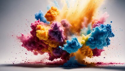 Explosion of colored powder on white background