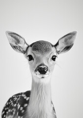 black and white photo of a deer, in the style of playful innocence