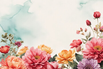 Obraz na płótnie Canvas Flowers banner mockup, colorful, watercolor, copy space, Mother's day, 8 march