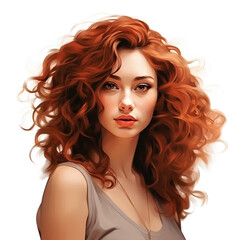 Fototapeta premium Portrait of a young beautiful woman with volumetric curls on a white background.