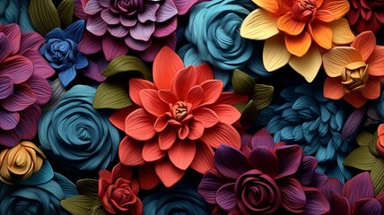 A Vibrant Multi-Colored Floral Background Blooms in Exquisite Details - Generative AI