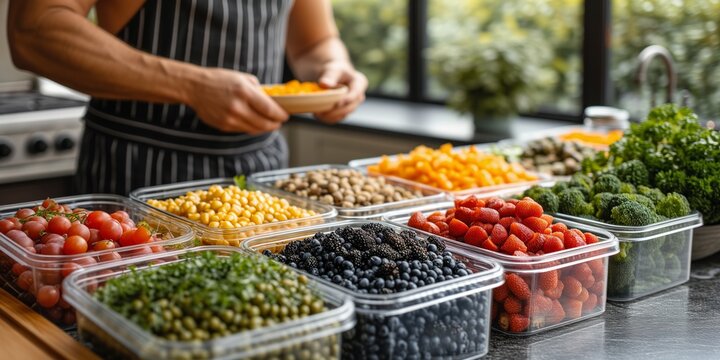 Person Standing in Front of Bountiful Food Counter