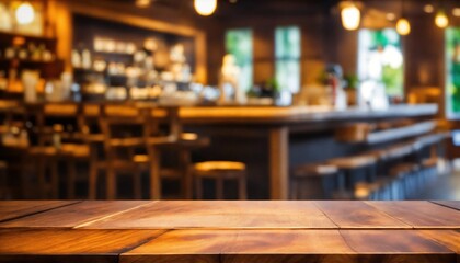 Wooden board empty table in front of blurred background. perspective brown wood over blur in coffee shop - can be used for display or montage your products.mock up for display of product. - obrazy, fototapety, plakaty