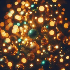 Obraz na płótnie Canvas Christmas background with bokeh lights and christmas tree. Toned. 
