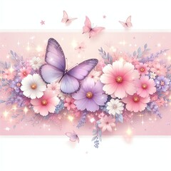 Floral background with butterflies and flowers. Illustration for your design