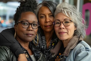 Weltfrauentag - Drei Frauen halten zusammen.