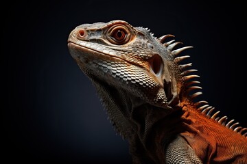 Obraz premium Portrait of a lizard on a black background. Studio shot.