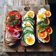 Prompt Danish smørrebrød, open-faced sandwiches, simple toppings, natural light.--v6.0 Generative...