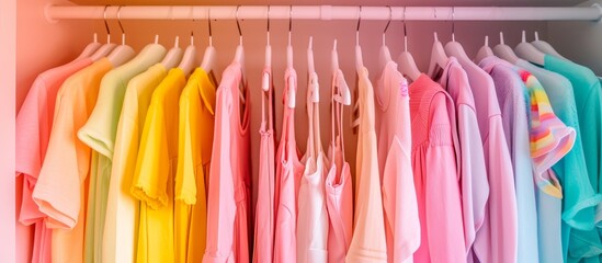 Teen girl used Marie Kondo's method for neatly storing pastel-colored clothes in cupboard for kids.