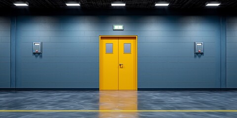 Yellow Door in Blue and Gray Building