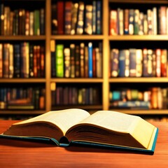 Fototapeta premium Book in library with open textbook