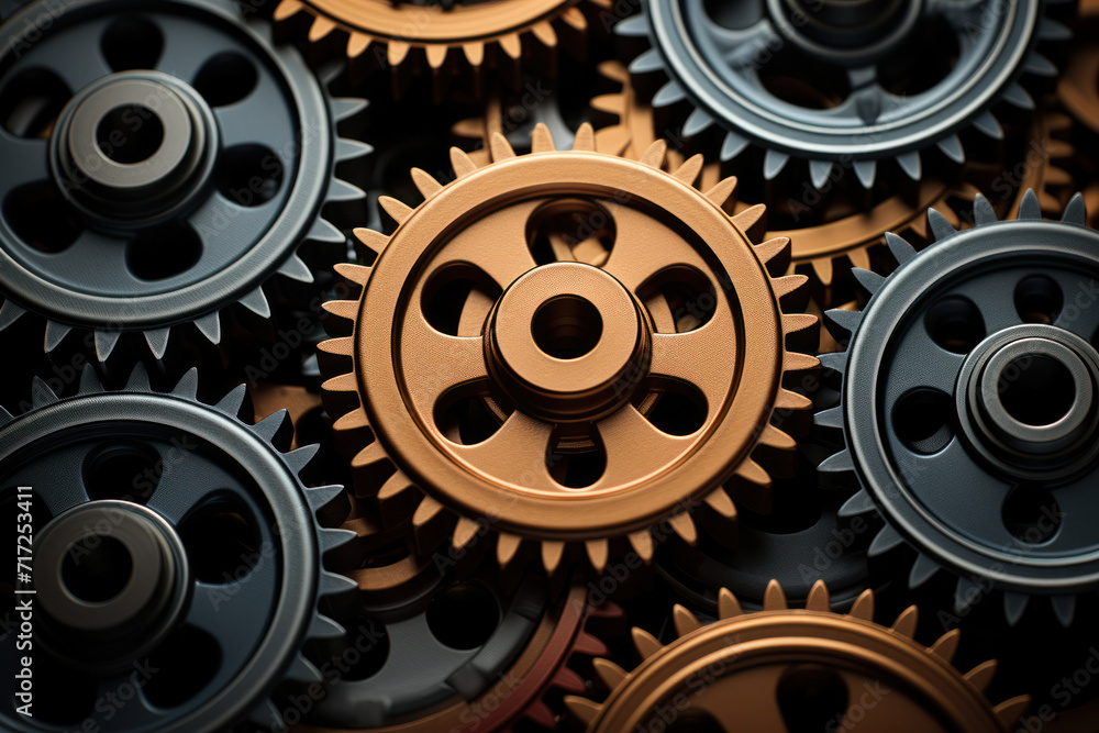 Poster a series of interconnected gears symbolizes the synergy between diverse elements in a well-functioni