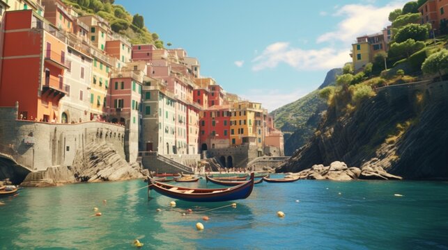 the colorful villages of the Cinque Terre located on Ai Generative