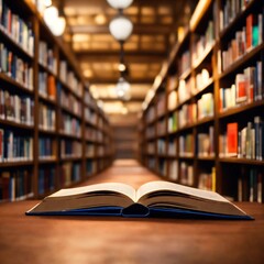 Obraz premium Book in library with open textbook