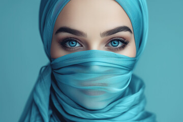 Portrait of a woman with a hijab in Blue