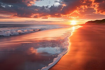 landscape with sea sunset on beach