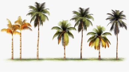 Fototapeta na wymiar Set of Coconut Trees Isolated on Transparent Background Ai Generative