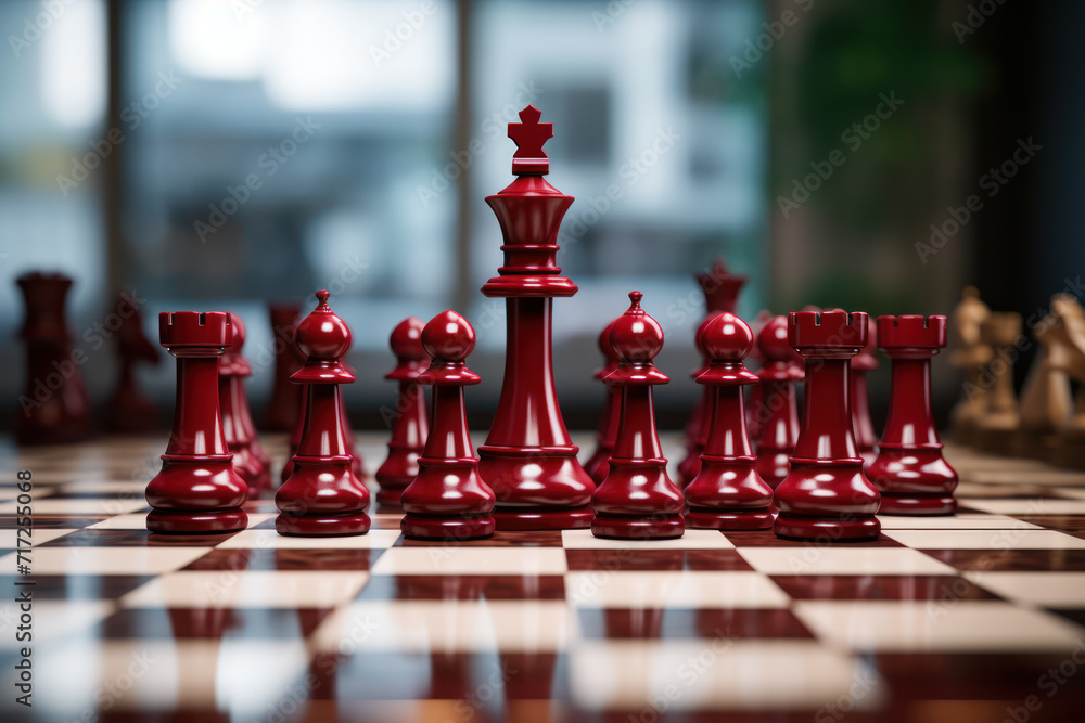 Poster a chessboard with pieces in strategic positions signifies the concept of order and calculated moves 