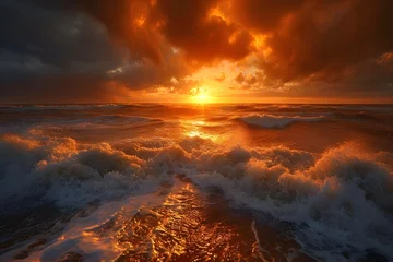 Fototapeten landscape with sea sunset on beach © TEERAWAT