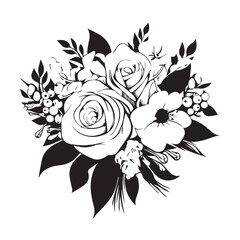 Bouquet in cartoon, doodle style . Image for t shirt. Isolated 2d vector illustration in logo, icon, sketch style, Eps 10, black and white. AI Generative