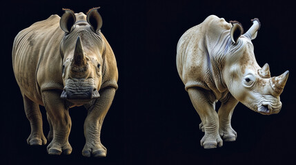 Two rhinos on a black background