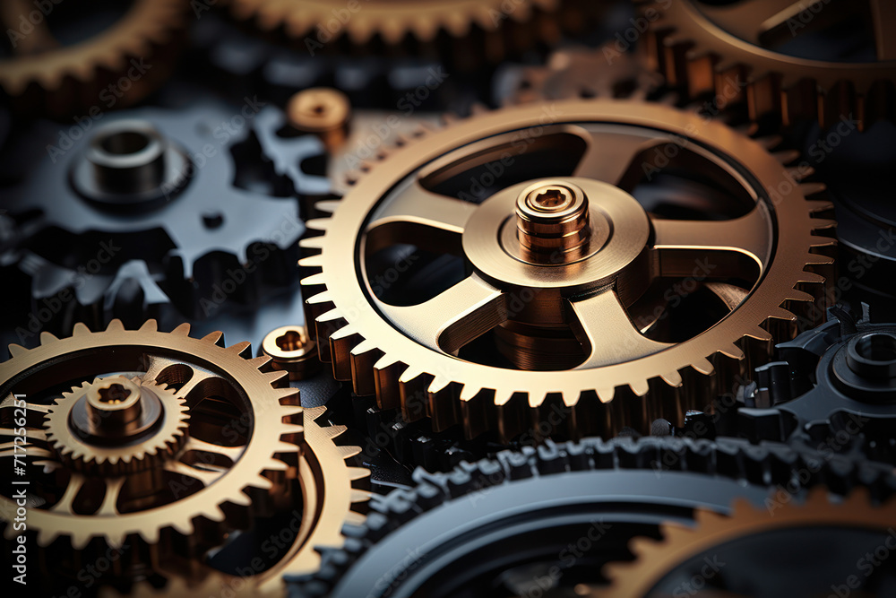 Poster a pattern of interlocking gears and cogs, offering a mechanical and industrial background for text r