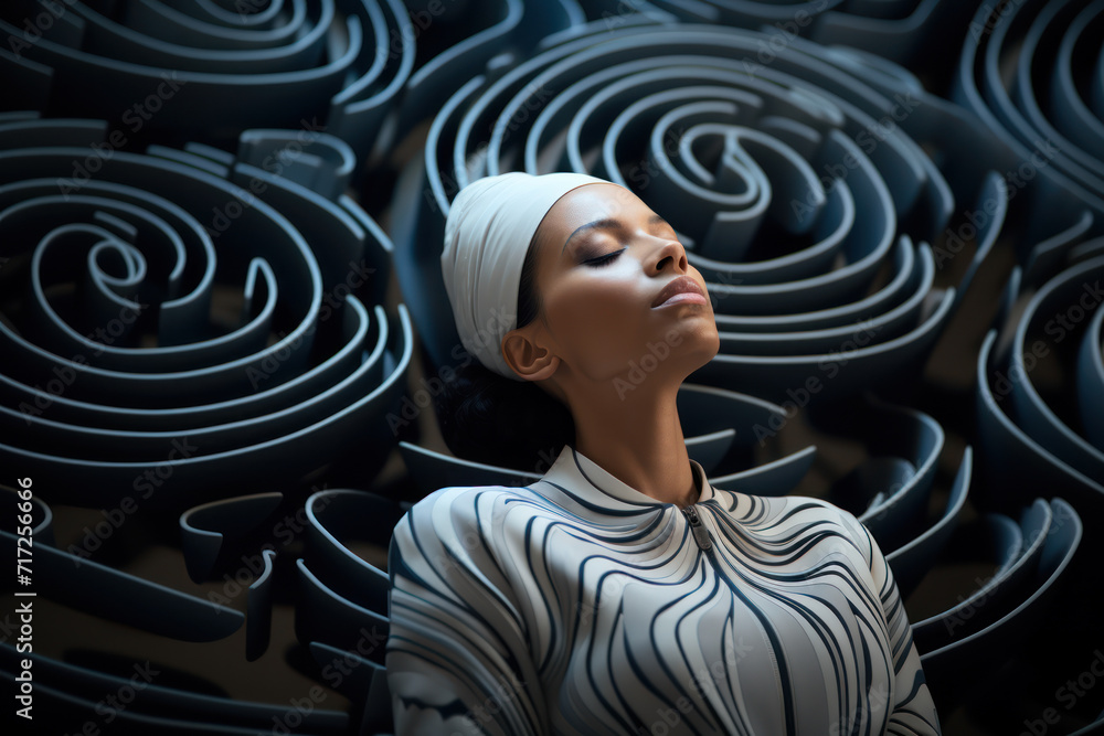 Aufkleber a person practicing mindfulness with eyes closed, surrounded by abstract patterns and calming symbol